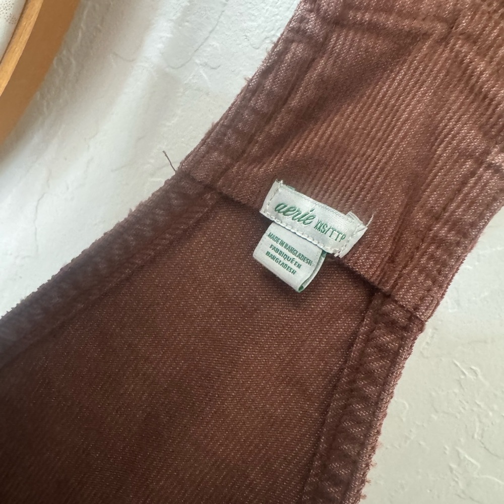 Aerie XXS corduroy brown overalls raw hems Adjustable strap - Picture 3 of 7